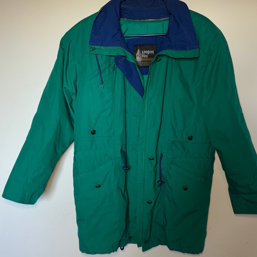 London Fog Teal Raincoat With Navy Details